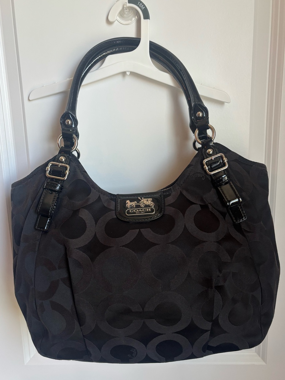 Coach Madison Sateen Abigail Vintage Black Signature Jacquard Hobo Bag